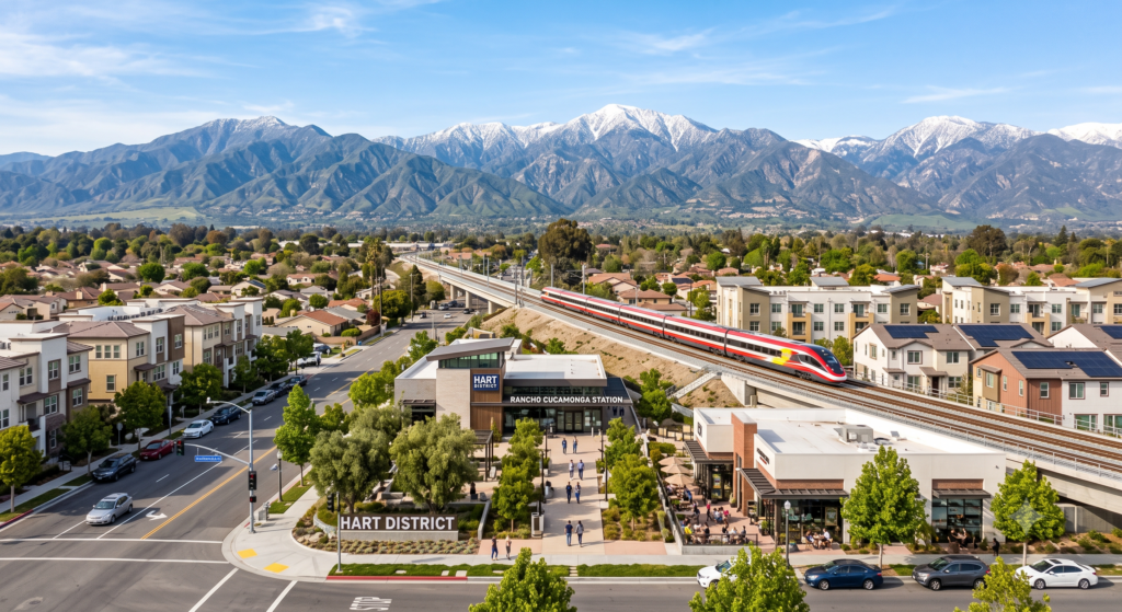 Rendering of the HART District transit-oriented development surrounding Cucamonga Station in Rancho Cucamonga, CA